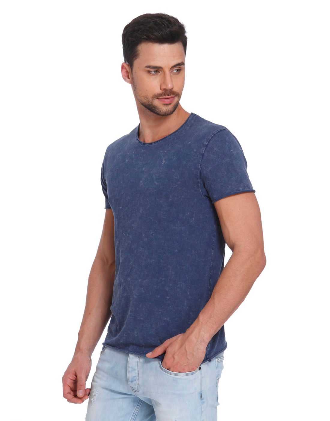 Textured Blue Crew Neck T-Shirt