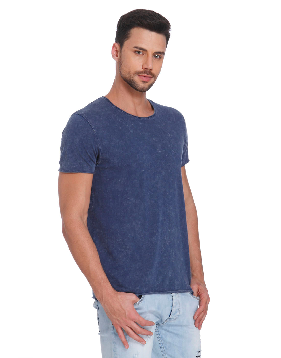 Textured Blue Crew Neck T-Shirt
