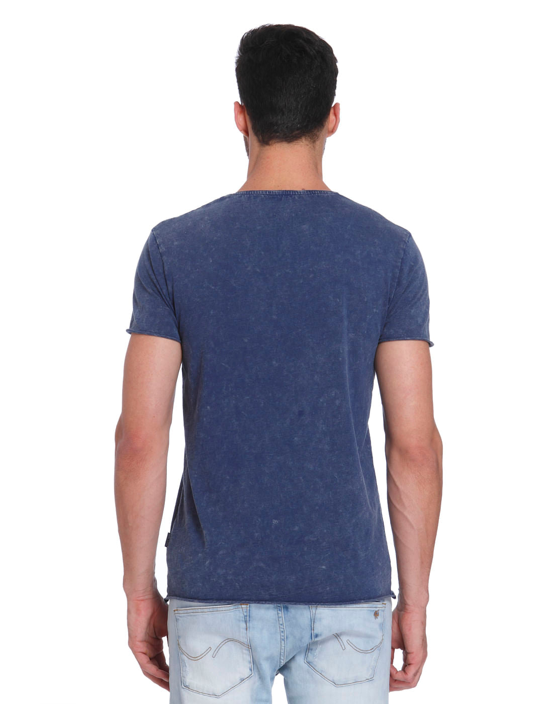 Textured Blue Crew Neck T-Shirt