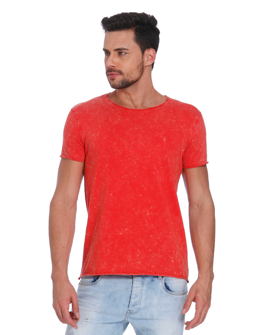 Textured Red Crew Neck T-Shirt - S