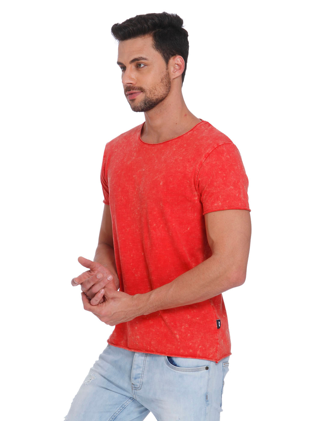 Textured Red Crew Neck T-Shirt