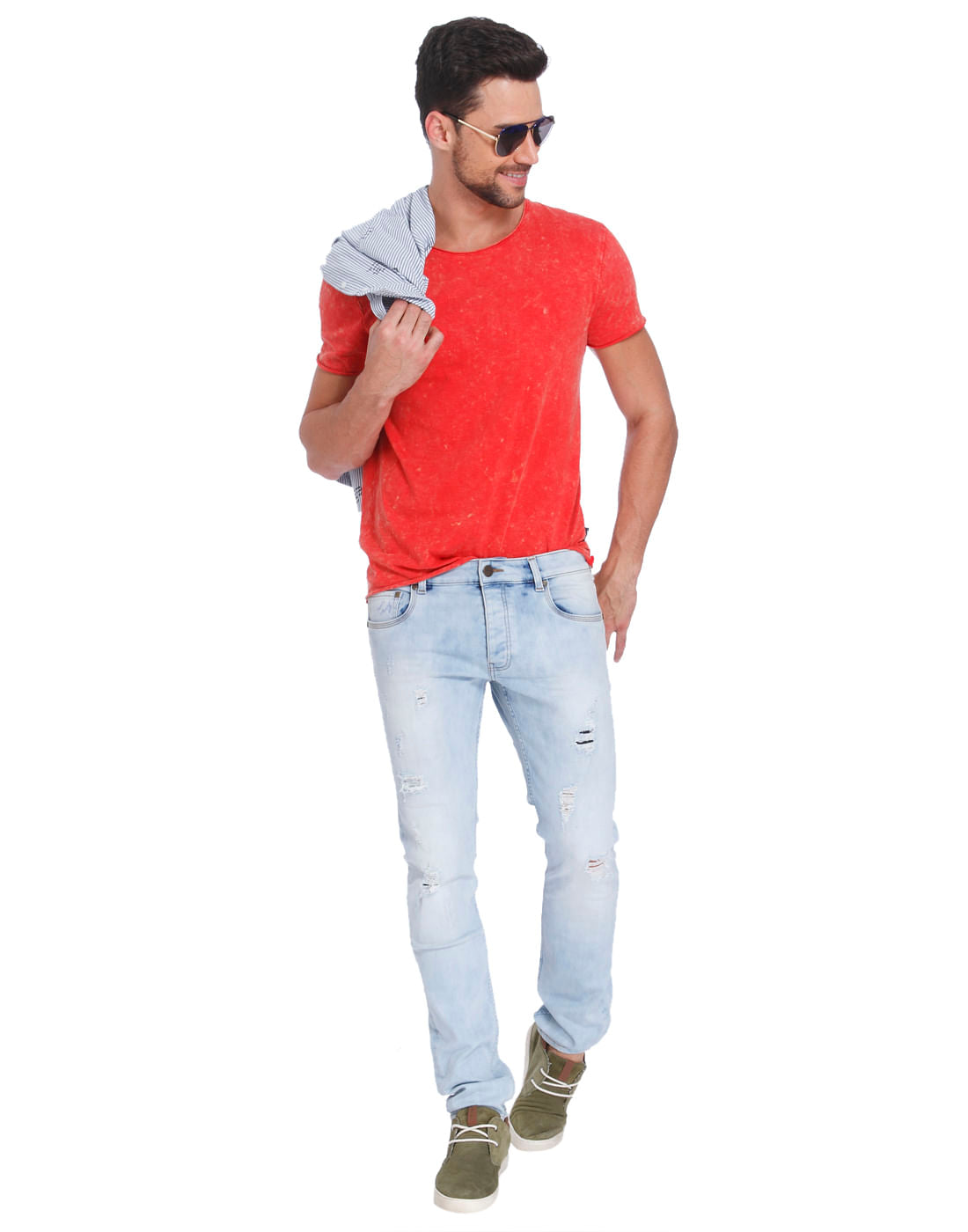 Textured Red Crew Neck T-Shirt