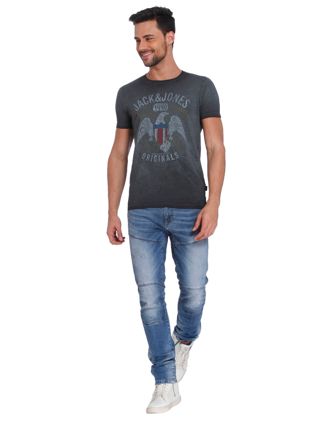 Dark Grey Eagle Print Crew Neck T-Shirt