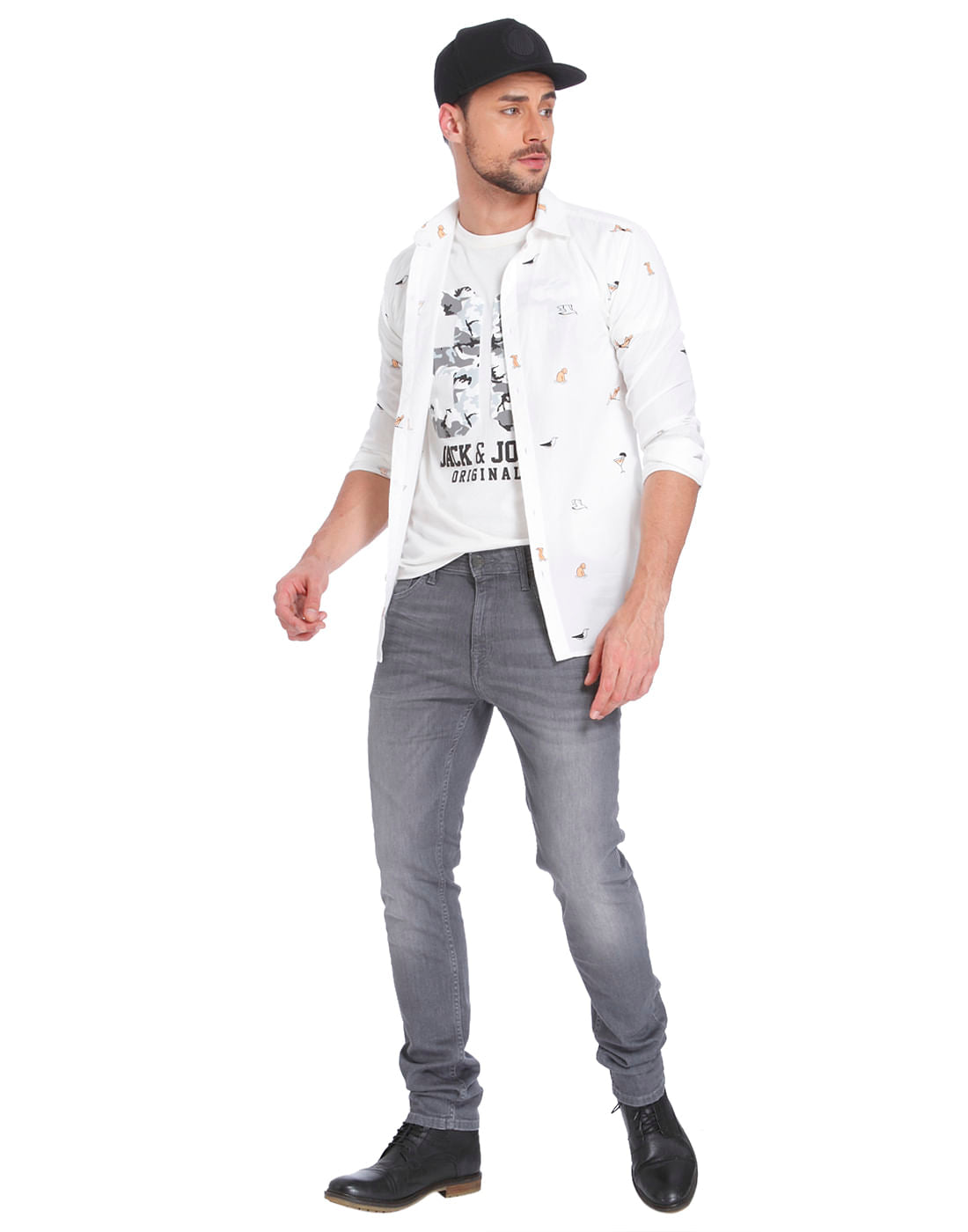 White Camo Graphic Print Crew Neck T-Shirt