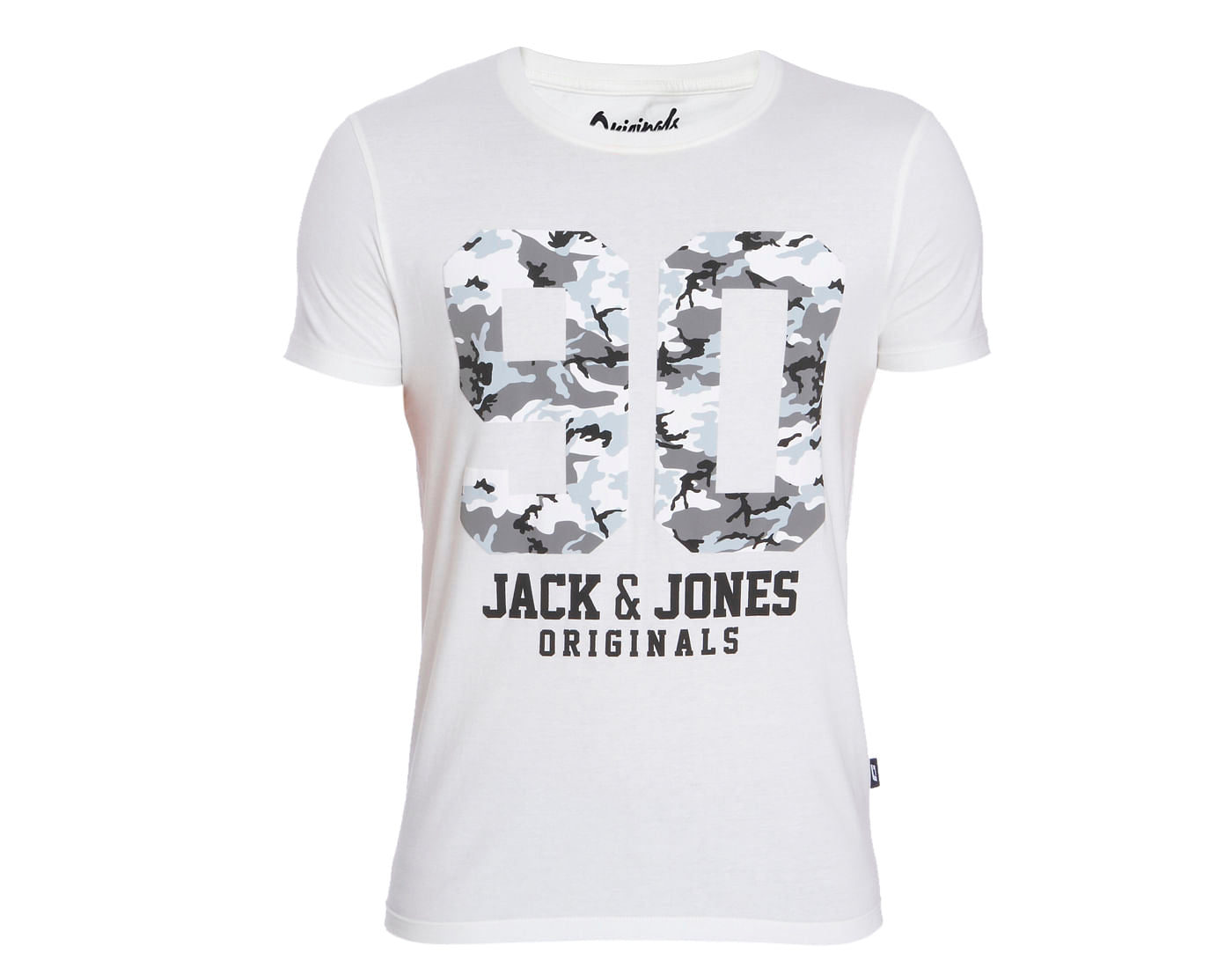 White Camo Graphic Print Crew Neck T-Shirt
