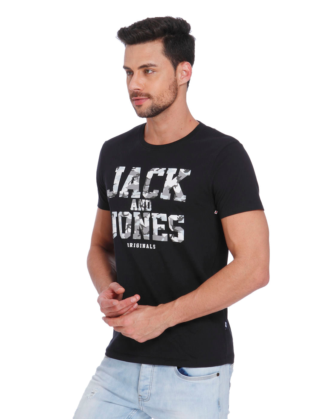 Black Camo Graphic Print Crew Neck T-Shirt