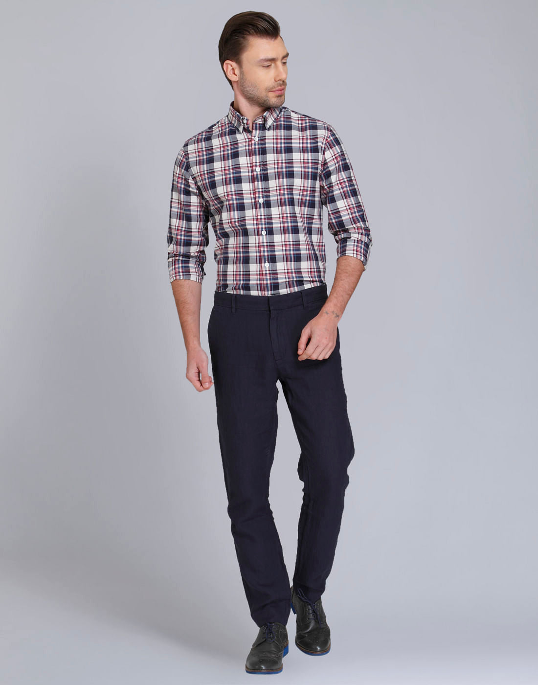 Dark Blue & Red Check Slim Fit Shirt