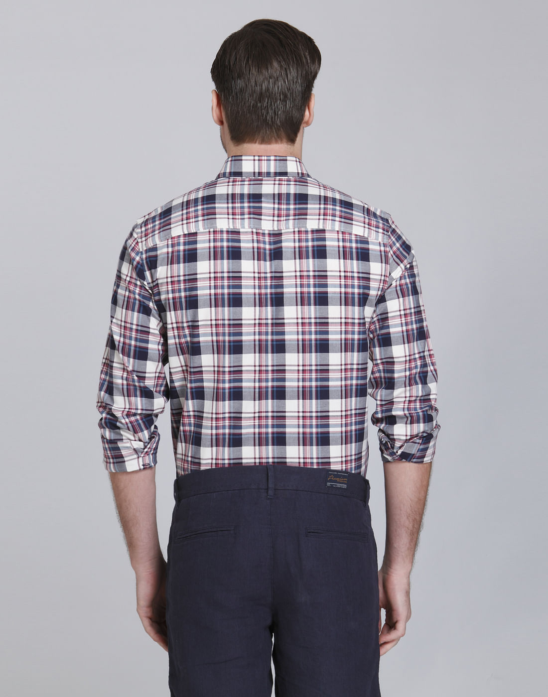 Dark Blue & Red Check Slim Fit Shirt