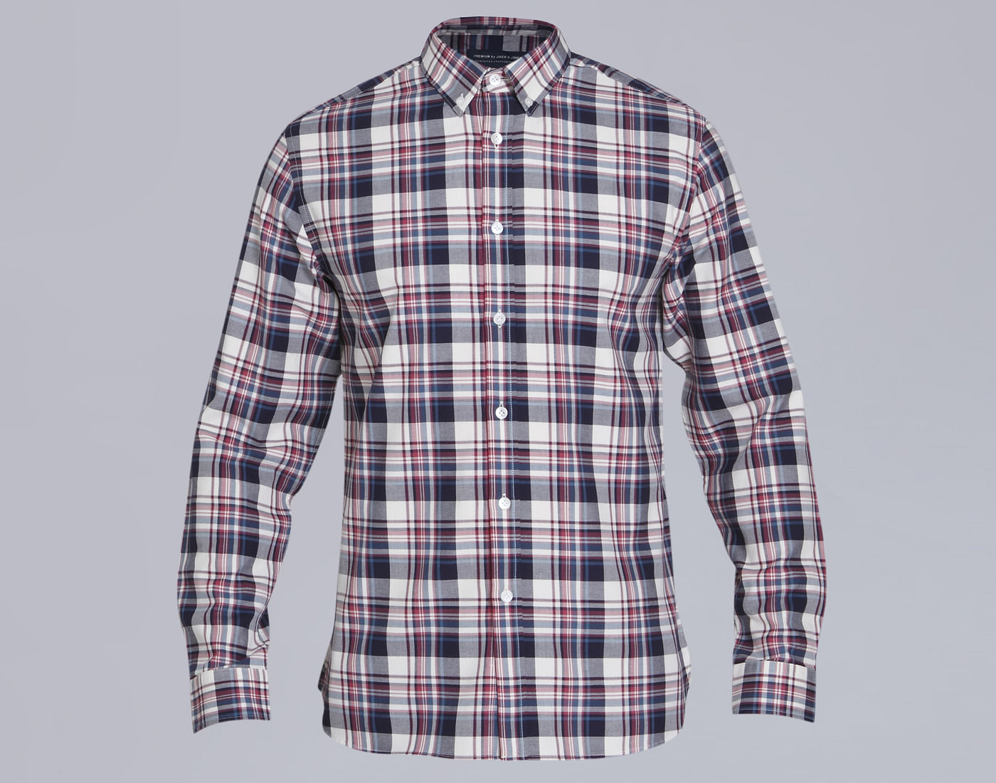 Dark Blue & Red Check Slim Fit Shirt