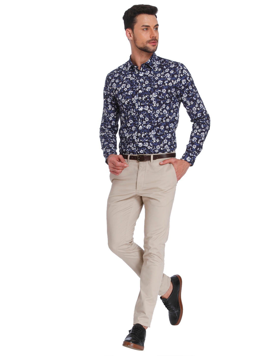 Dark Blue Floral Print Slim Fit Shirt