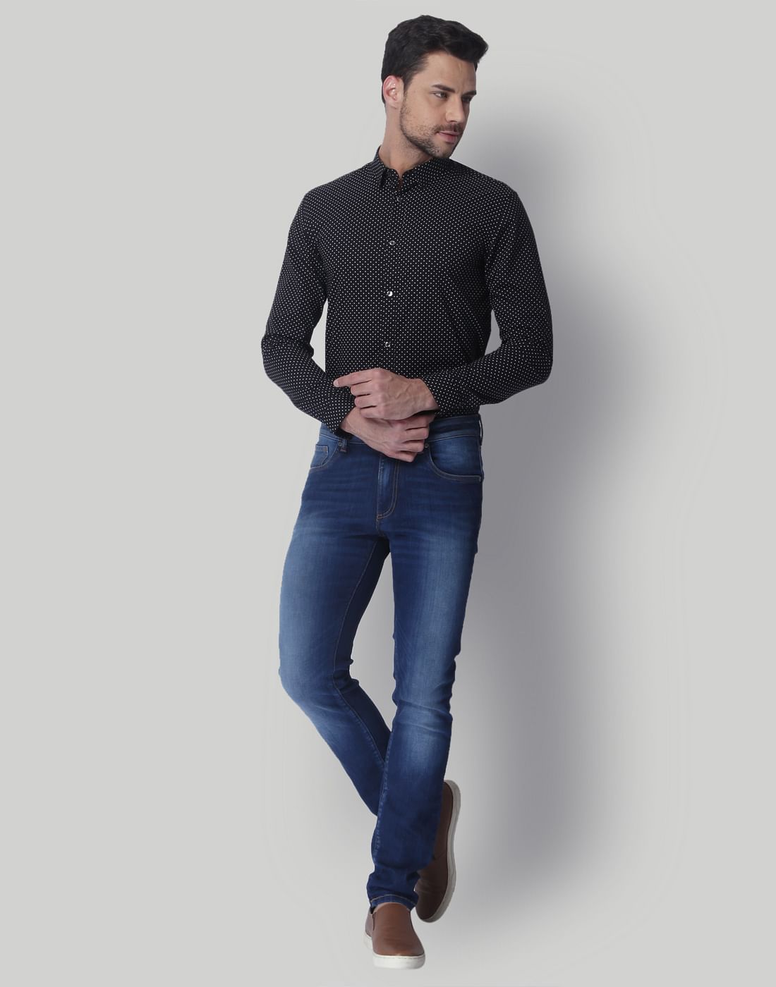 Black Dotted Slim Fit Shirt