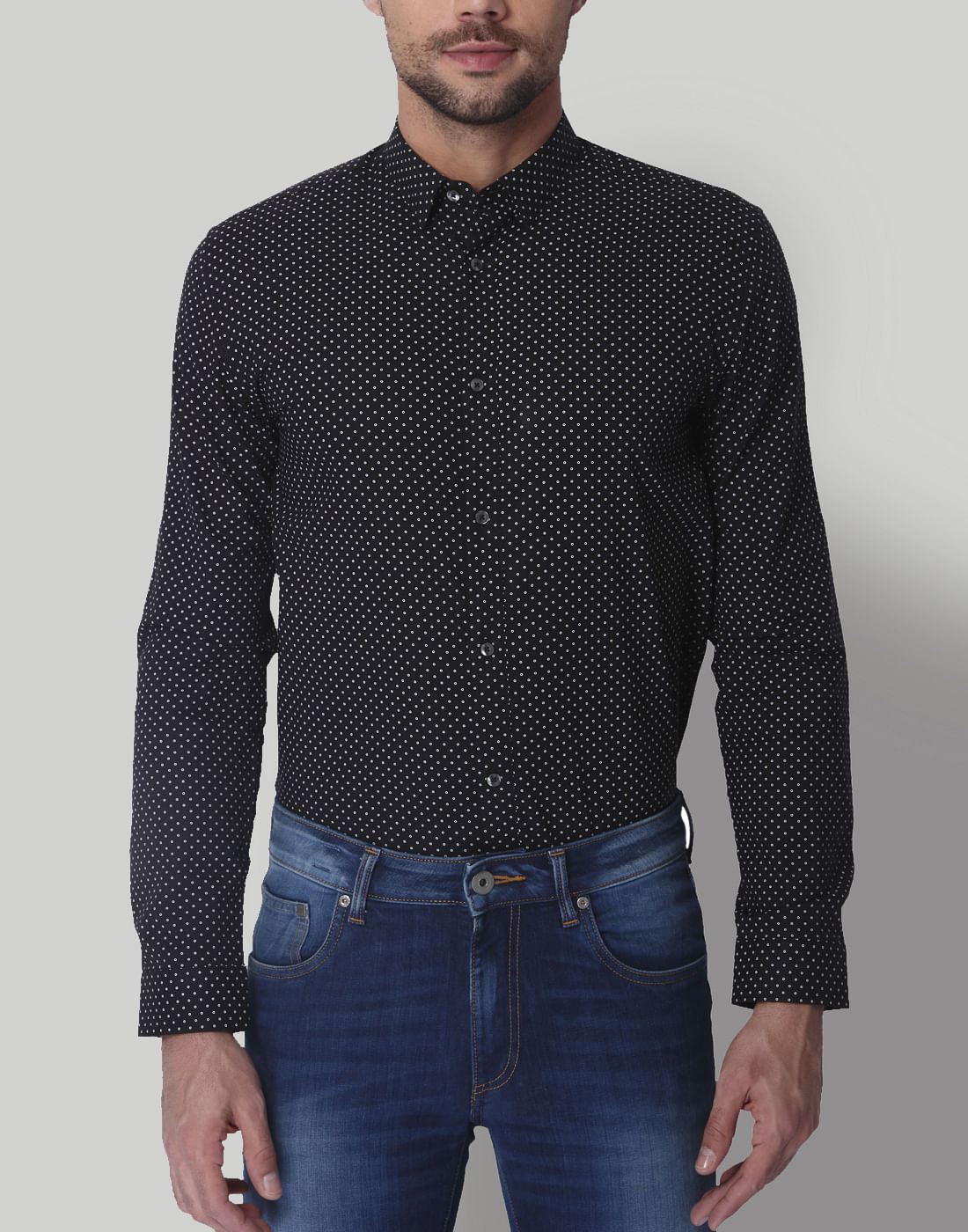 Black Dotted Slim Fit Shirt