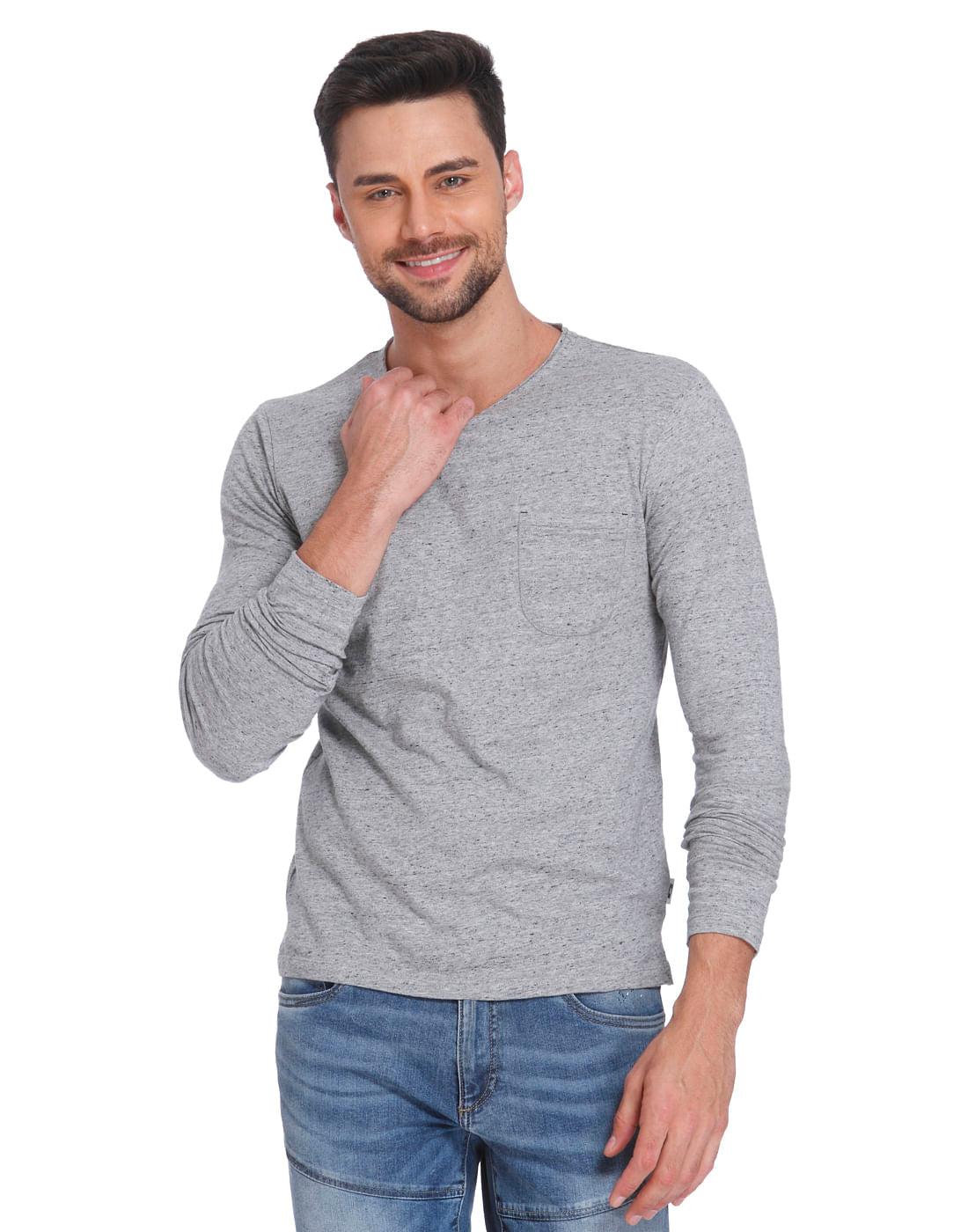 Grey Textured Crew Neck T-Shirt - S