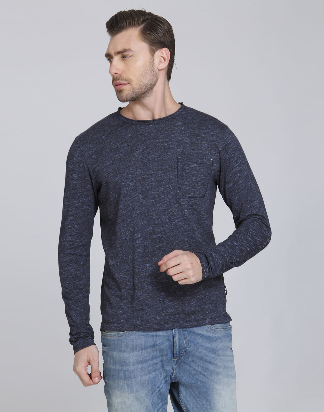 Blue Front Pocket Crew Neck T-Shirt
