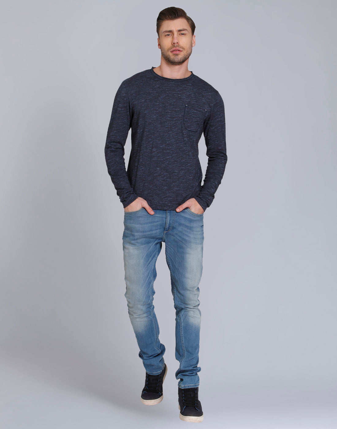 Blue Front Pocket Crew Neck T-Shirt