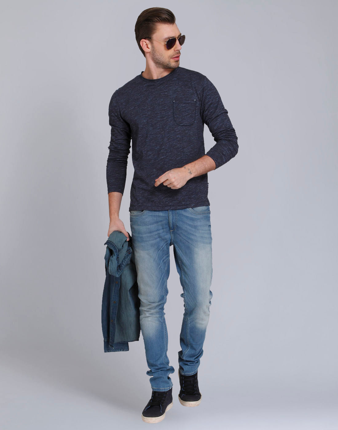 Blue Front Pocket Crew Neck T-Shirt