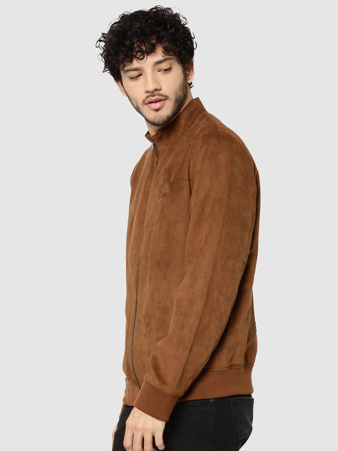 Brown Suede Bomber Jacket