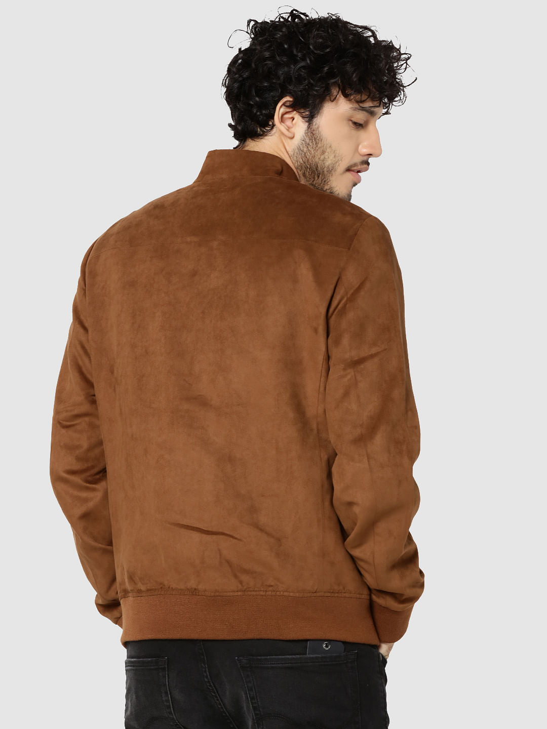 Brown Suede Bomber Jacket