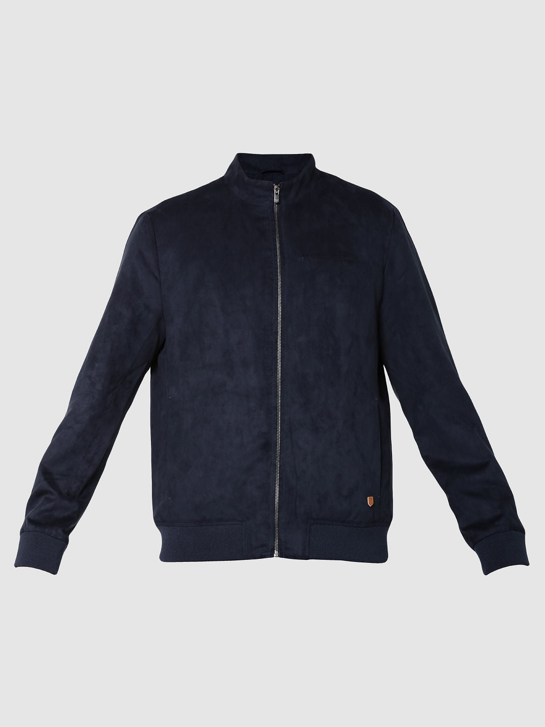 Dark Blue Suede Bomber Jacket