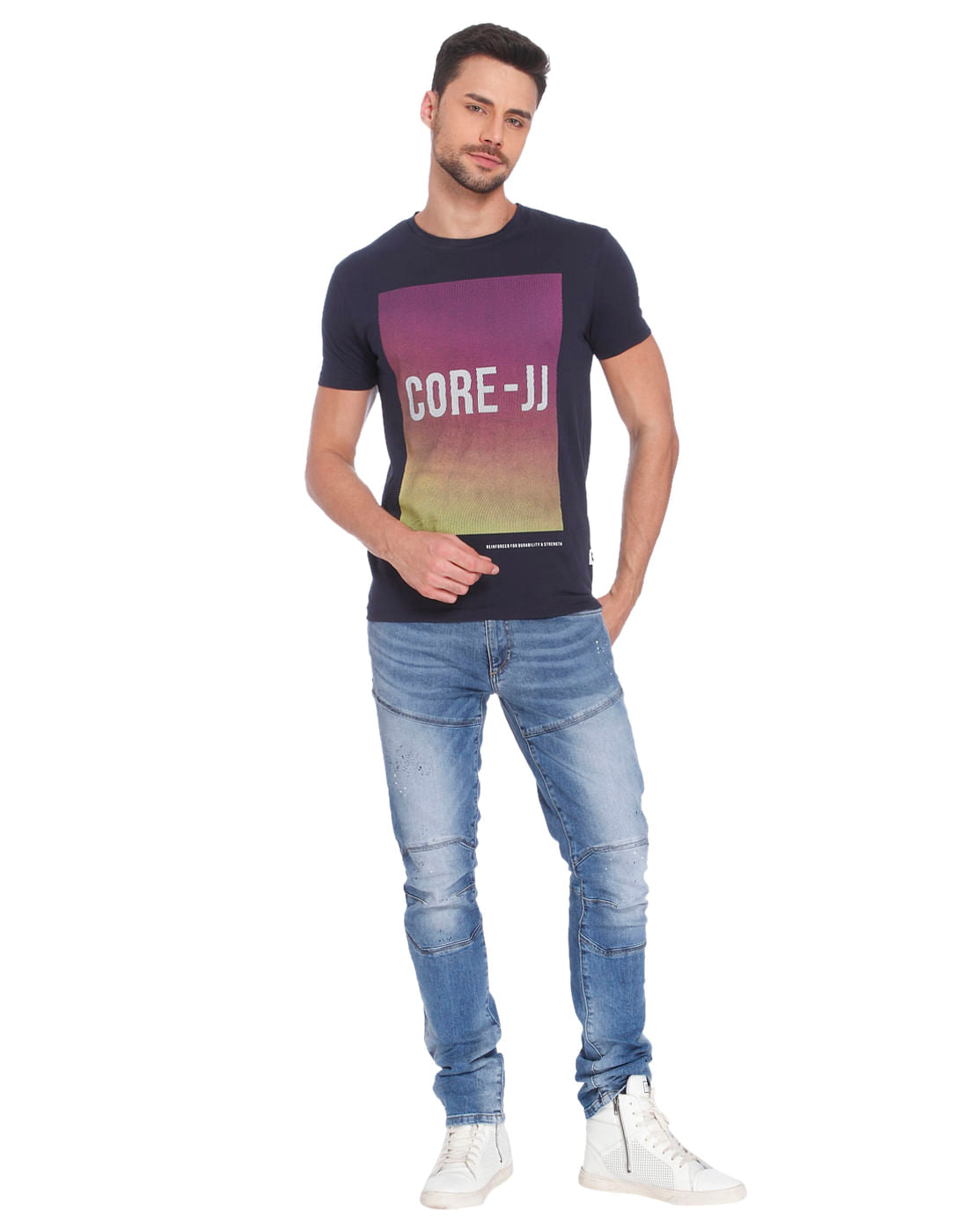 Blue Graphic Print Crew Neck T-Shirt