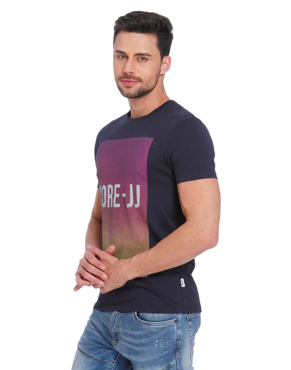 Blue Graphic Print Crew Neck T-Shirt
