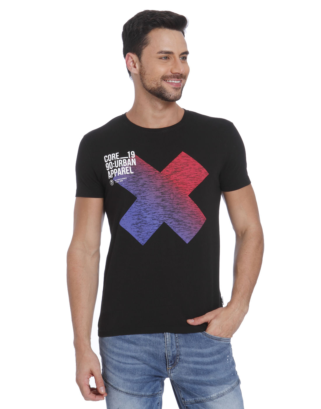 Black Color Graphic Crew Neck T-Shirt - S