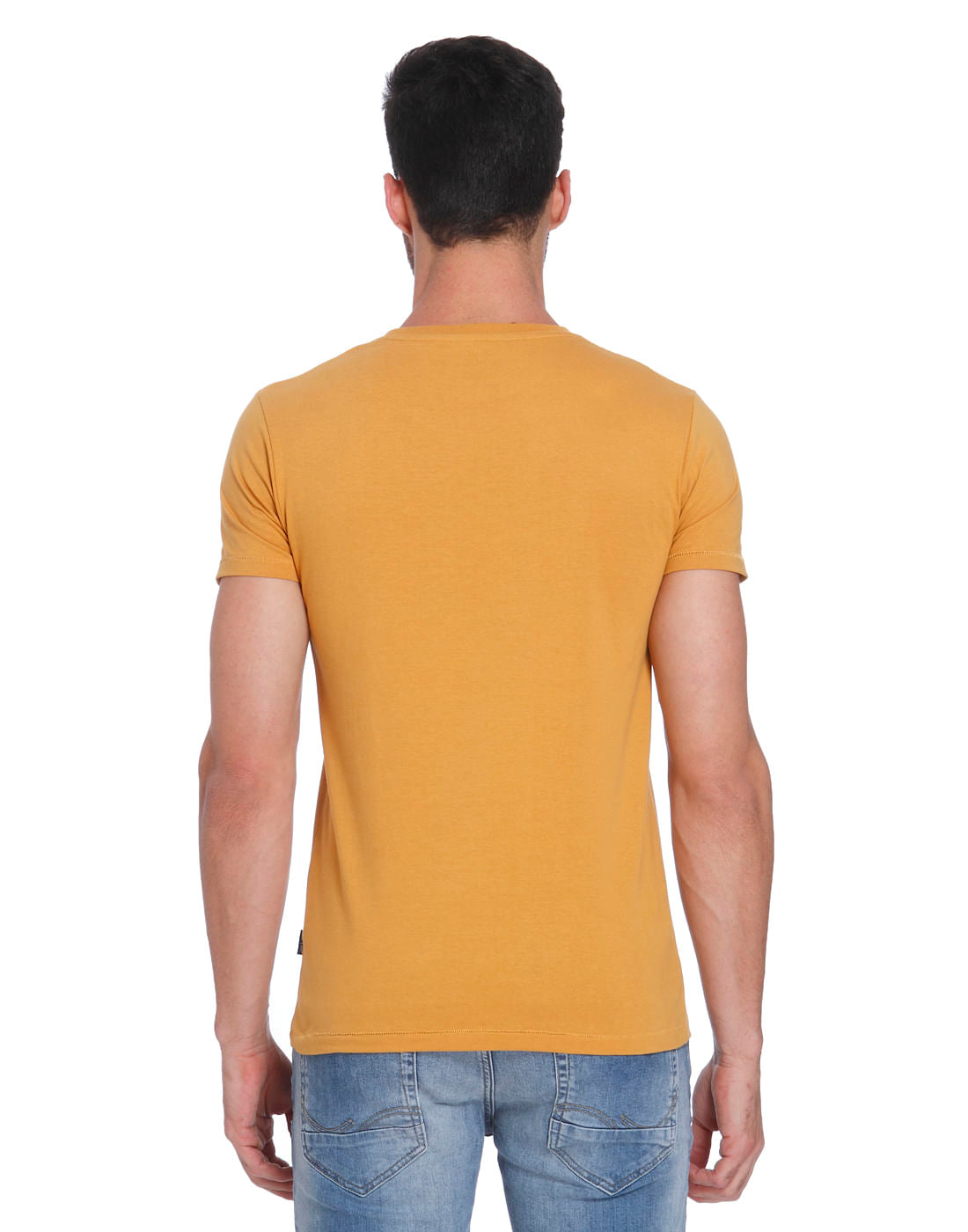 Mustard Text Print Crew Neck T-Shirt
