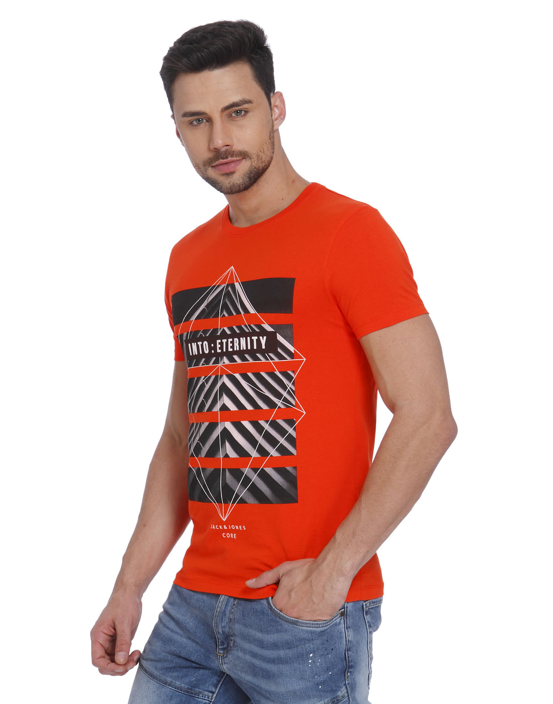 Orange & Black Graphic Print Crew Neck T-Shirt