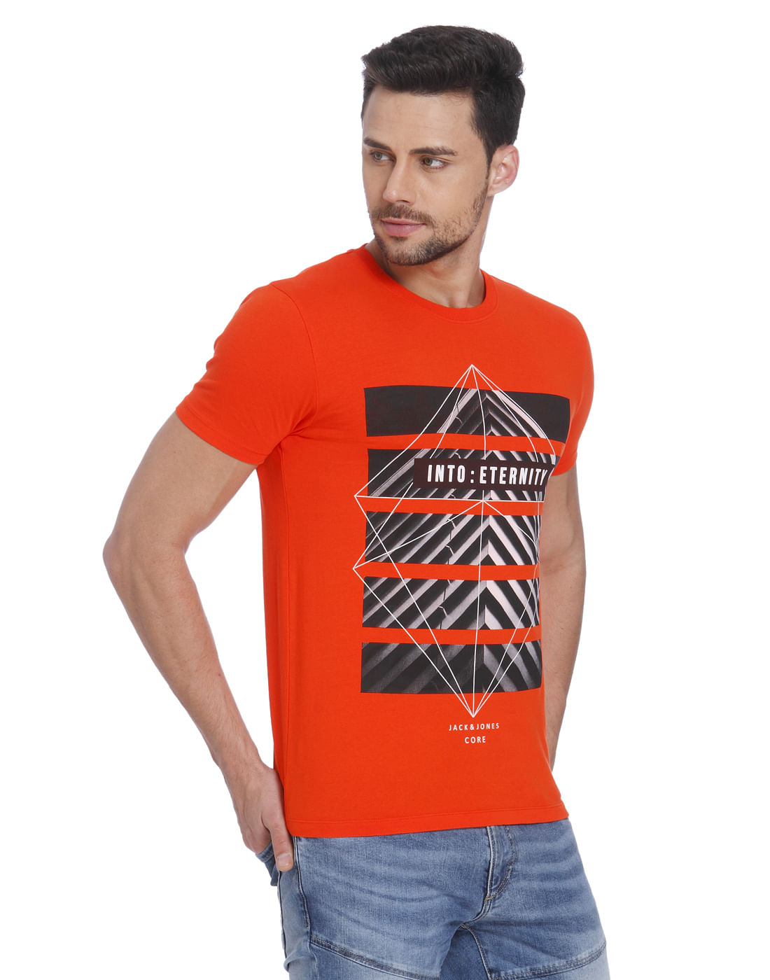 Orange & Black Graphic Print Crew Neck T-Shirt