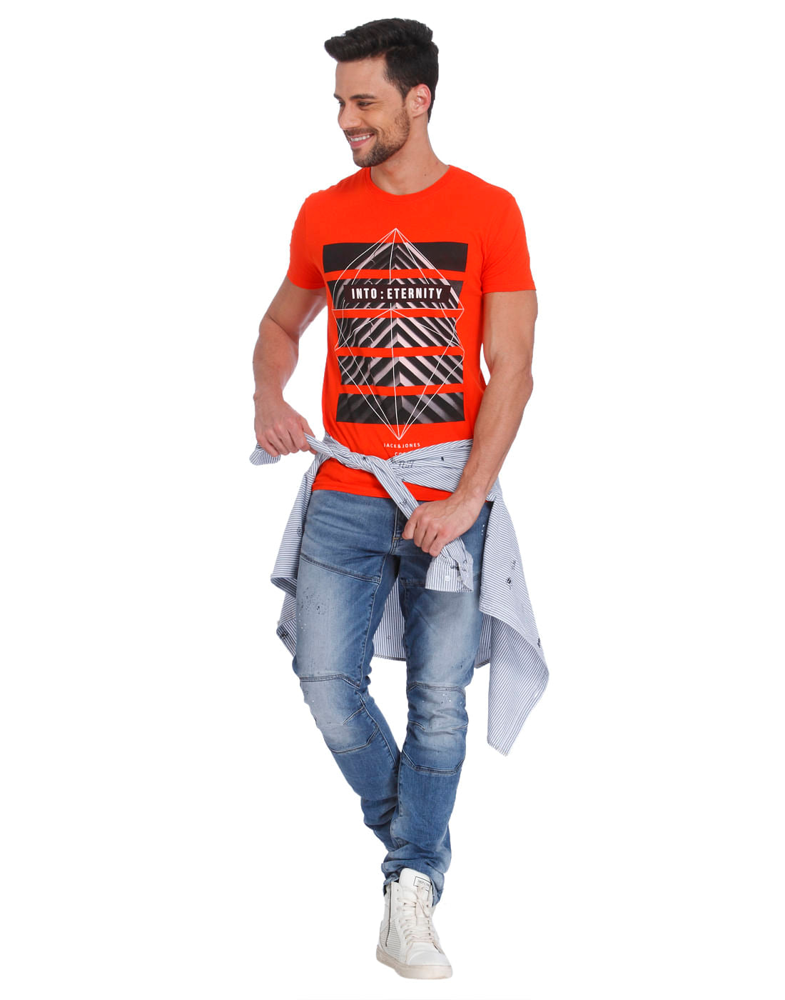 Orange & Black Graphic Print Crew Neck T-Shirt