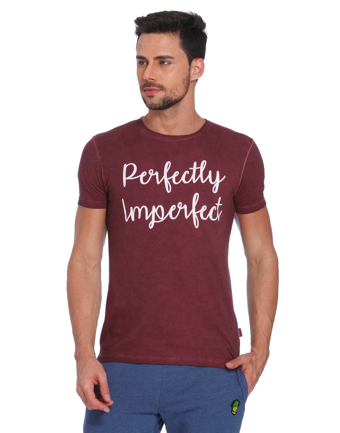Maroon Text Print Crew Neck T-Shirt
