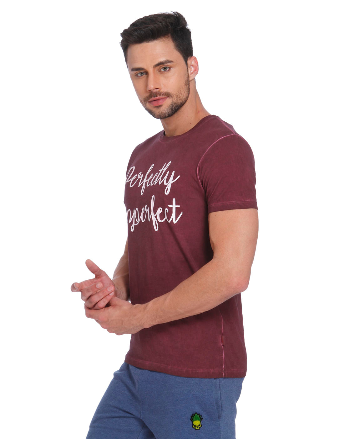 Maroon Text Print Crew Neck T-Shirt