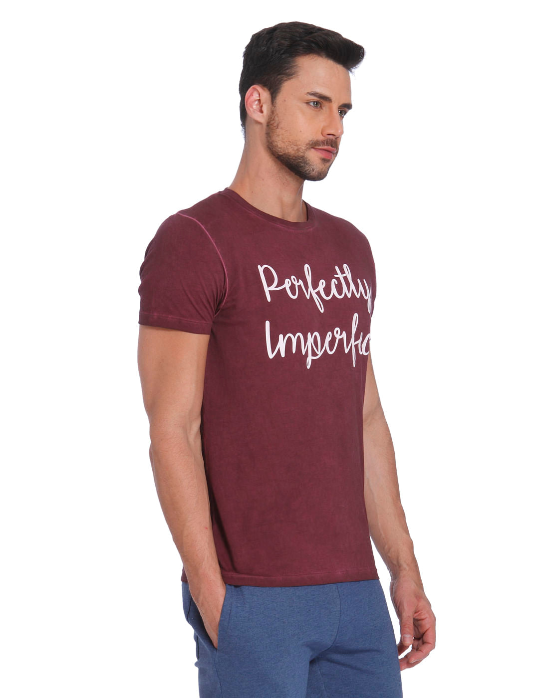 Maroon Text Print Crew Neck T-Shirt
