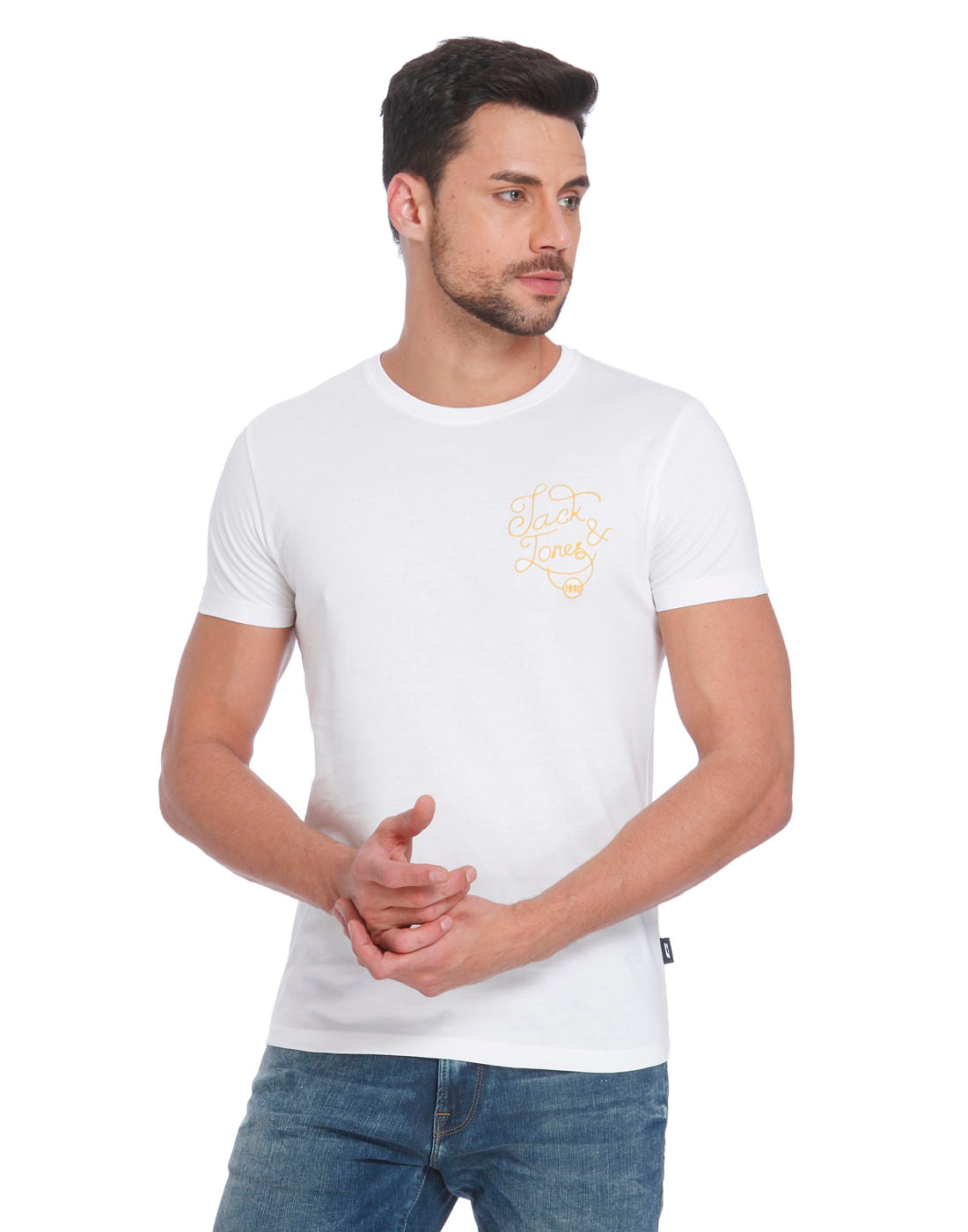 White Jj Logo Print Crew Neck T-Shirt - S