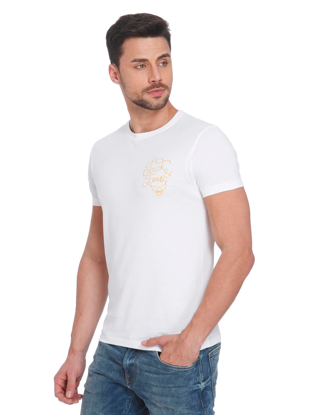 White Jj Logo Print Crew Neck T-Shirt