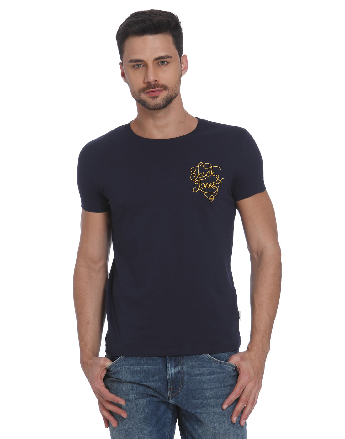 Dark Blue Jj Logo Print Crew Neck T-Shirt - S