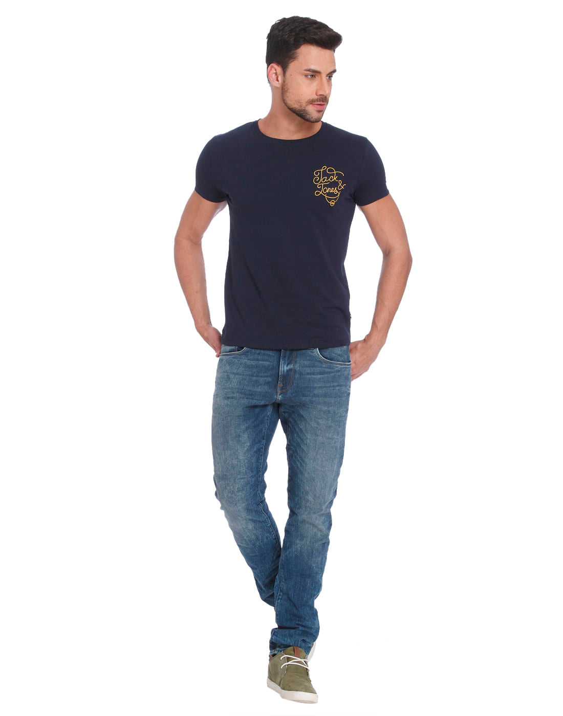 Dark Blue Jj Logo Print Crew Neck T-Shirt