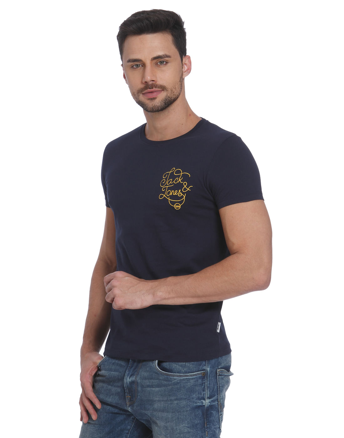 Dark Blue Jj Logo Print Crew Neck T-Shirt
