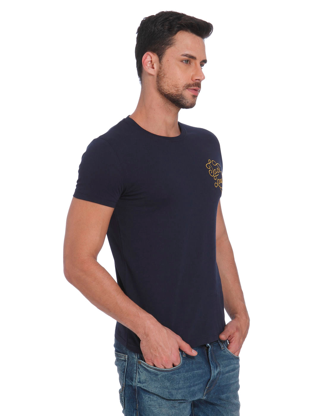 Dark Blue Jj Logo Print Crew Neck T-Shirt