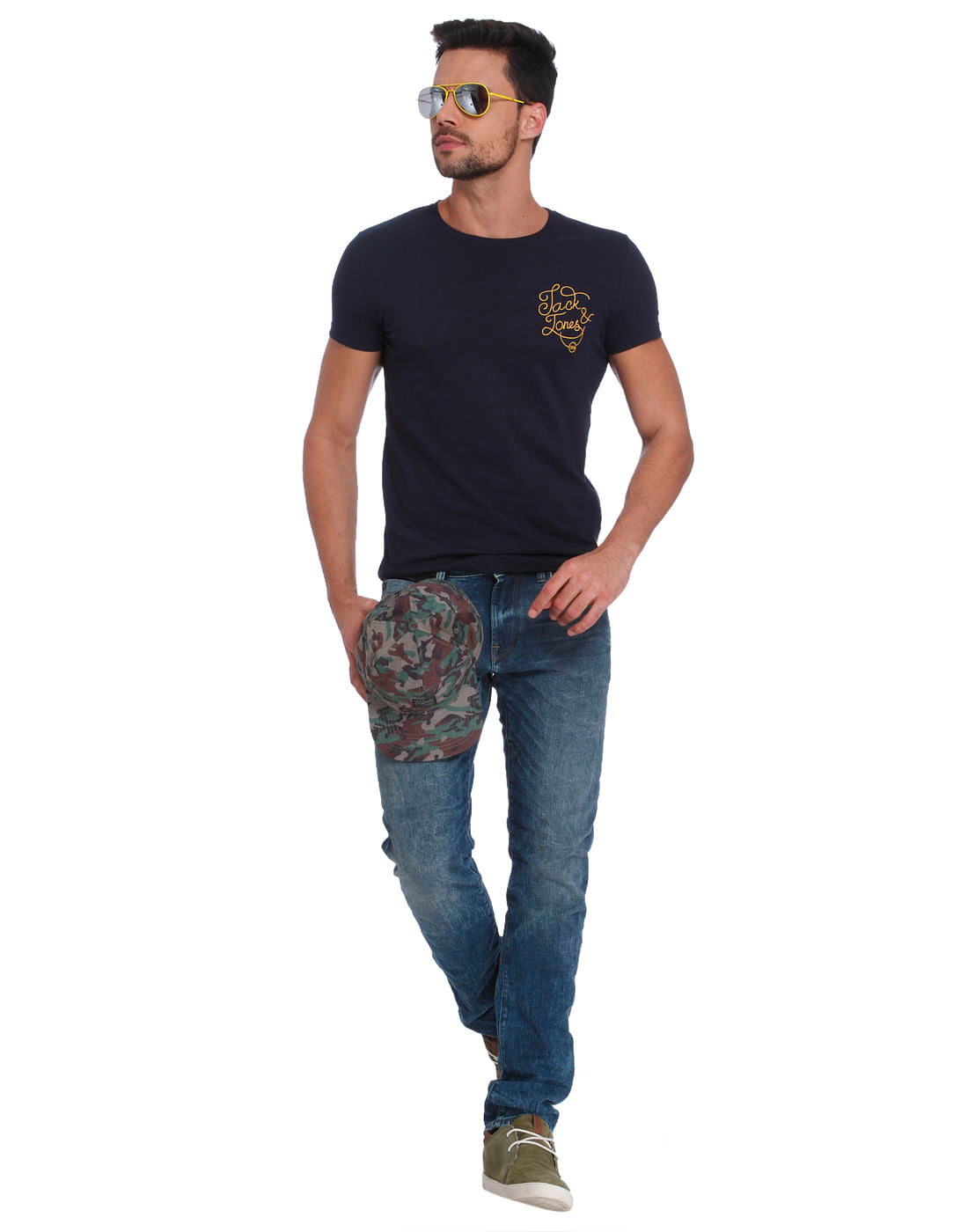 Dark Blue Jj Logo Print Crew Neck T-Shirt