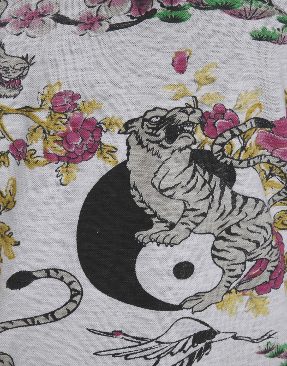Grey Tiger & Floral Print Polo T-Shirt