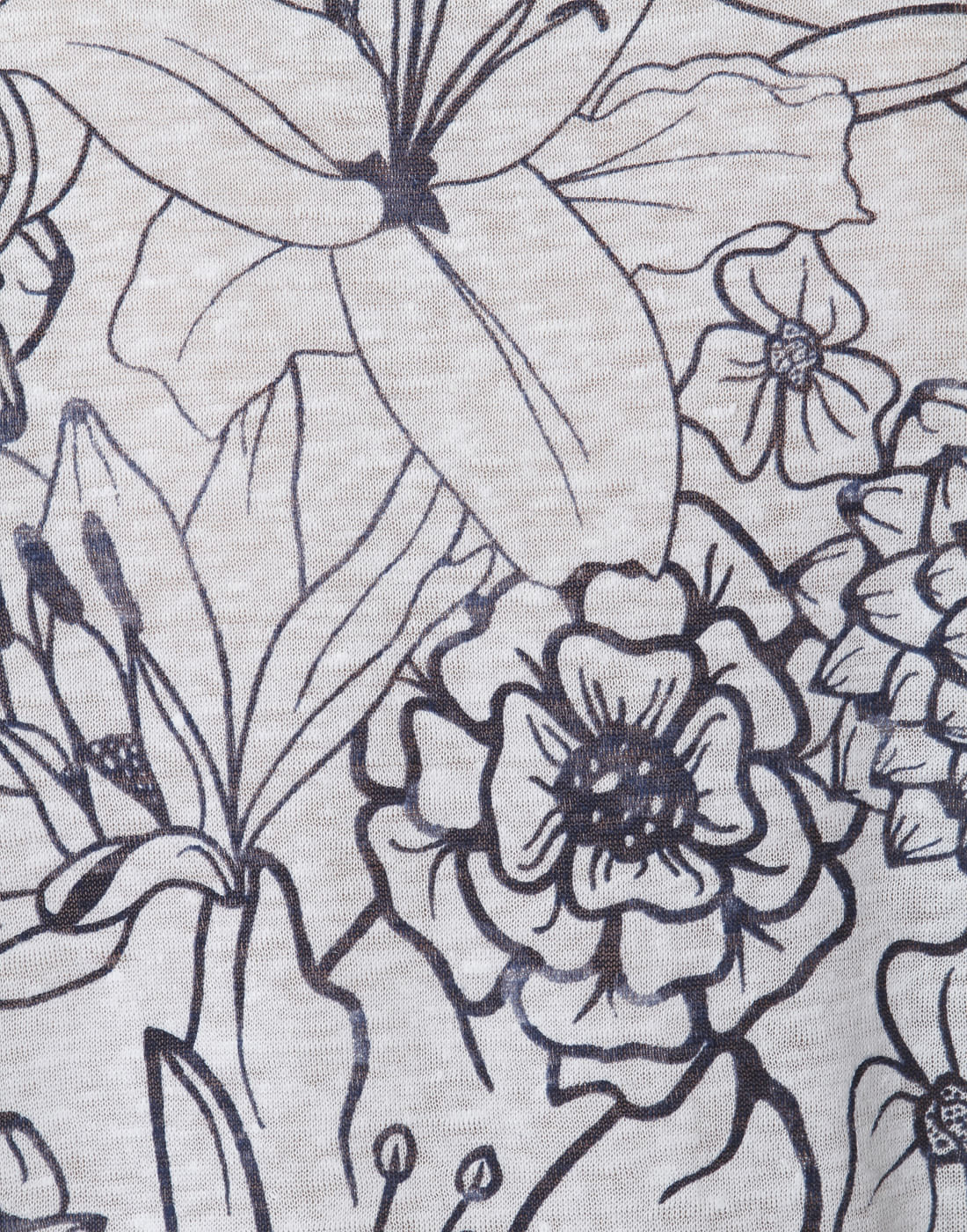 White Floral Print Crew Neck Linen T-Shirt