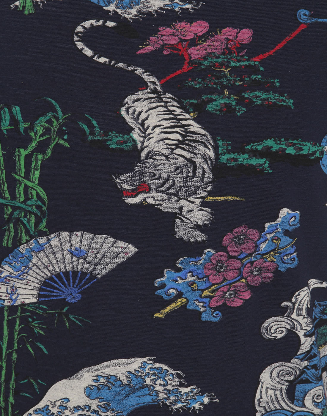 Dark Blue Tiger & Floral Print Polo T-Shirt