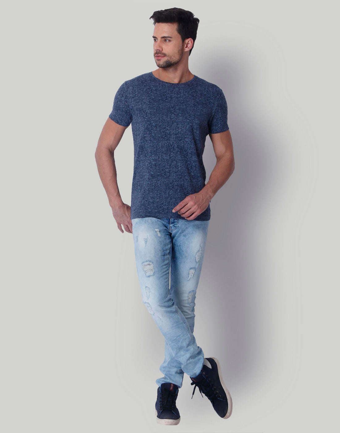 Blue Floral All Over Print Crew Neck T-Shirt
