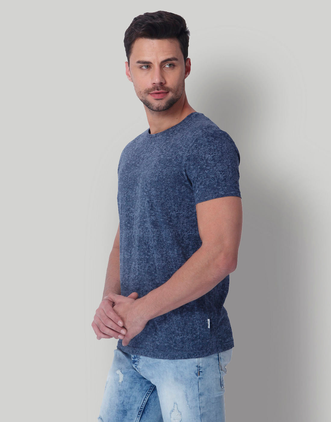 Blue Floral All Over Print Crew Neck T-Shirt