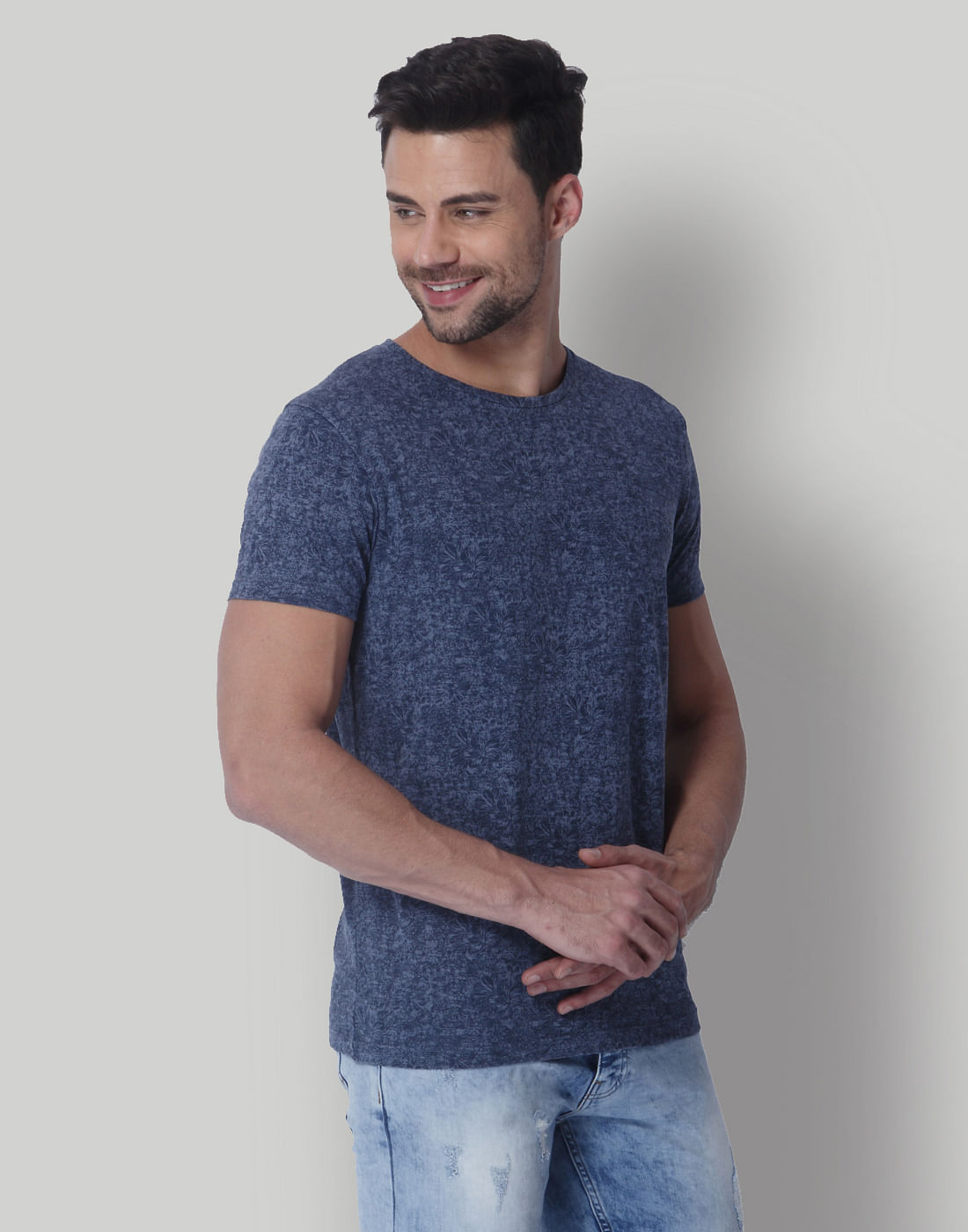 Blue Floral All Over Print Crew Neck T-Shirt