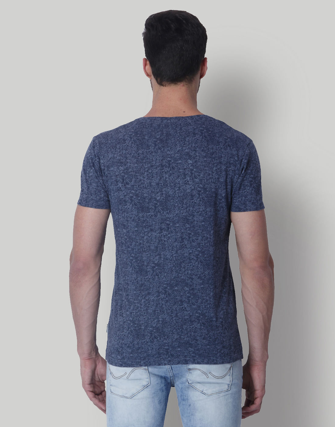 Blue Floral All Over Print Crew Neck T-Shirt