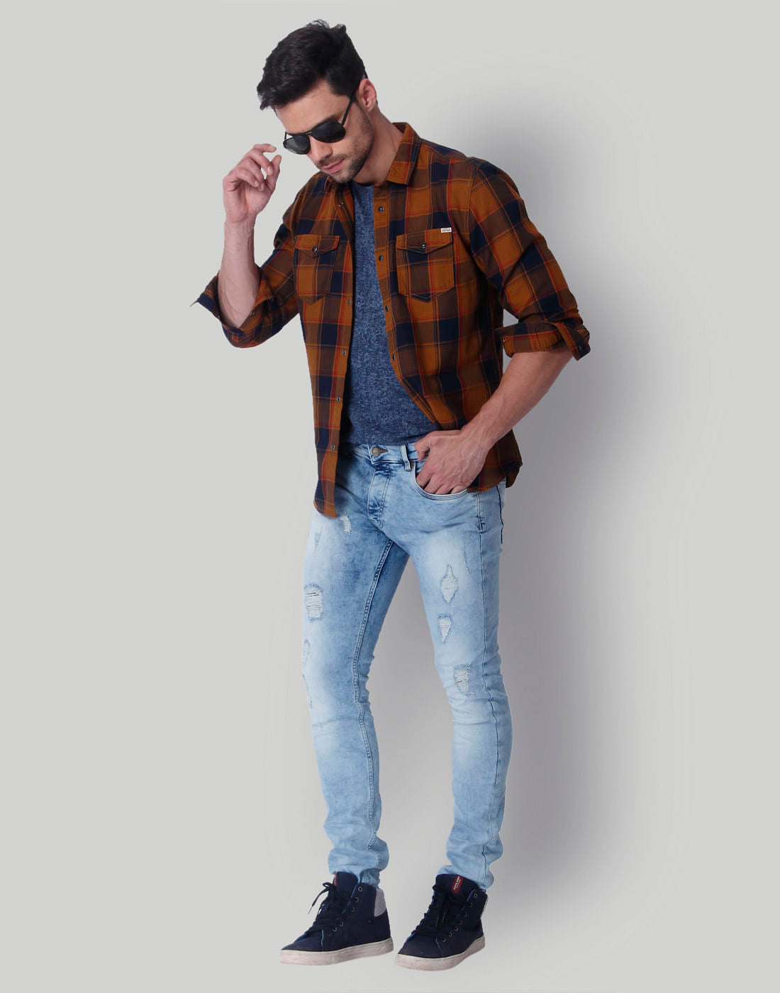 Blue Floral All Over Print Crew Neck T-Shirt