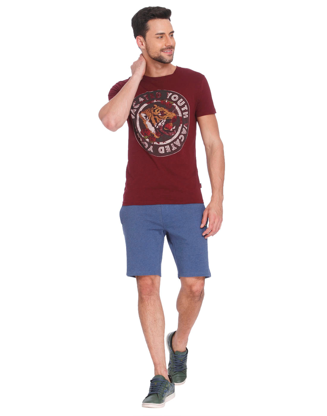 Maroon Tiger Print Crew Neck T-Shirt