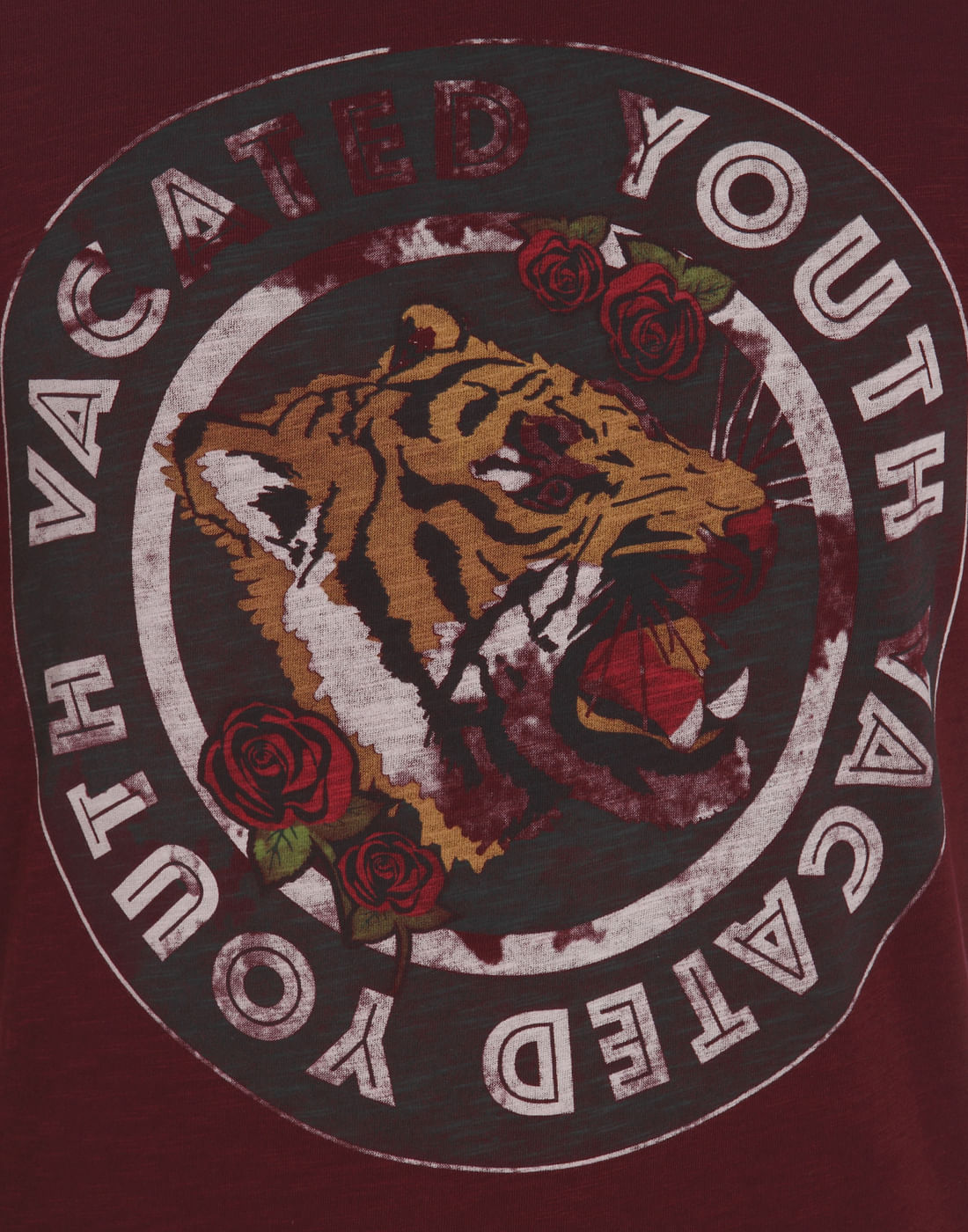Maroon Tiger Print Crew Neck T-Shirt